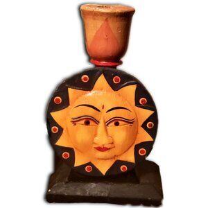 Vintage Bali Handmade Anthropomorphic Celestial Sun Candle Candlestick Holder